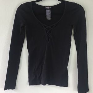 BEBE Stretchy Long Sleeve Cross V Neck